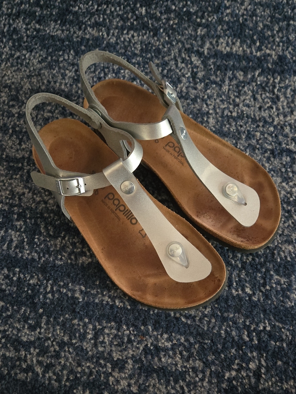 Birkenstock Papillio Ashley Metallic Silver T-Strap Toe-Post Sandals